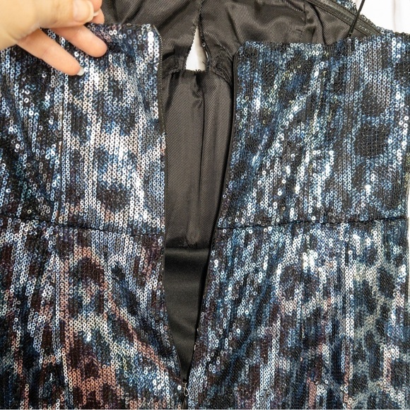 Zara Womens Blue Leopard Strapless Sequin Mini Dress Size Medium NEW Festive Day - Picture 9 of 12